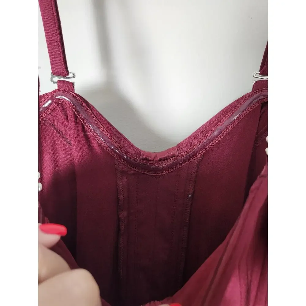 Unique Vintage‎ Corset Midi Dress Plus Size 1X/ 16 Burgundy Lace Up Boning